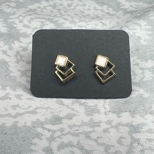 Metal-free White Square Design Earrings Plastic Post Allergy Free Hypoallergenic